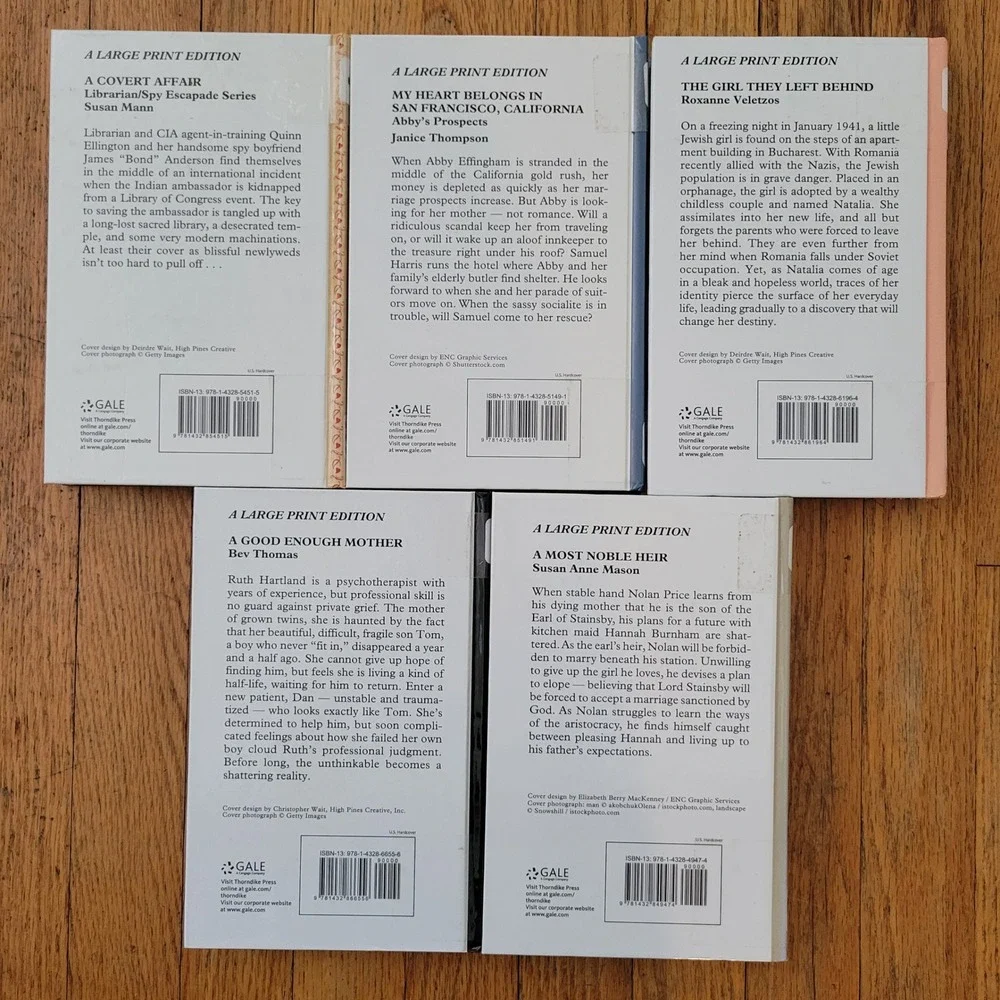 5 Thorndike Large Print Hardcover Books Romance Mystery Historical Christian
